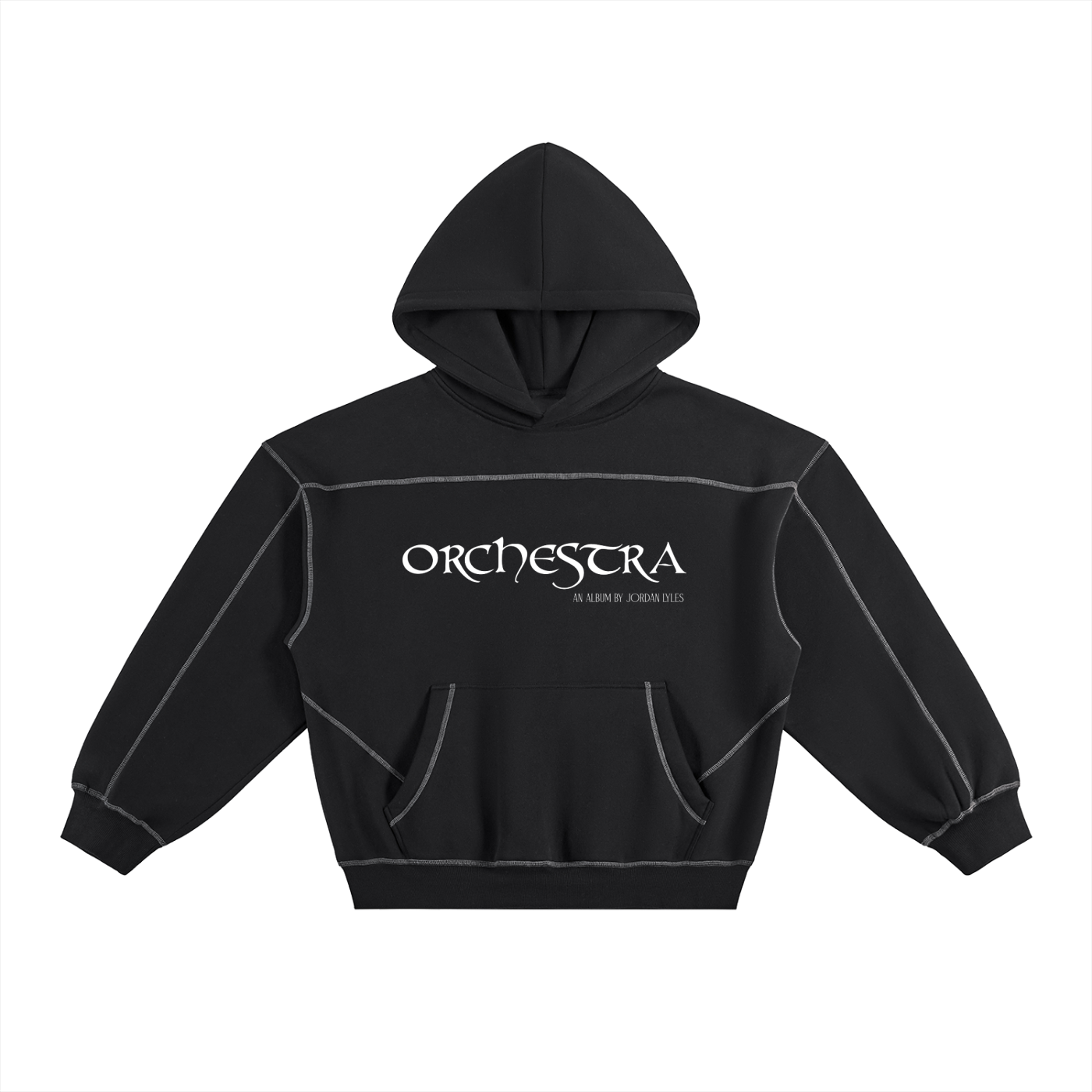 Orchestra Black Contrast-Stitched Boxy Fleece Hoodie