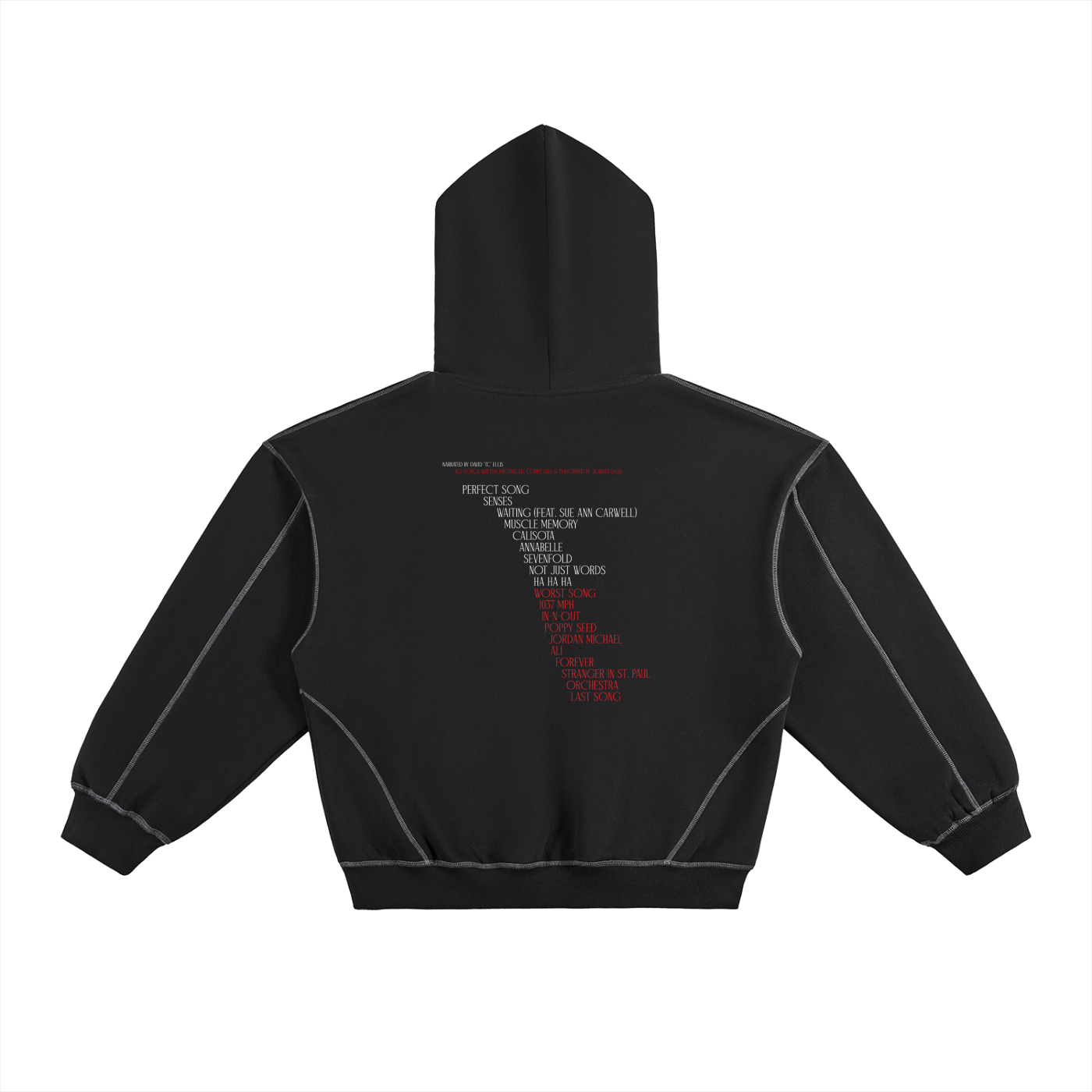 Orchestra Black Contrast-Stitched Boxy Fleece Hoodie